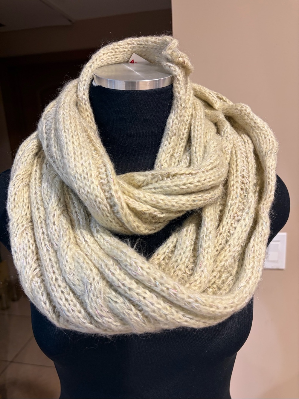 Cozy Knit Infinity Scarf in Light Beige - Women Accessories